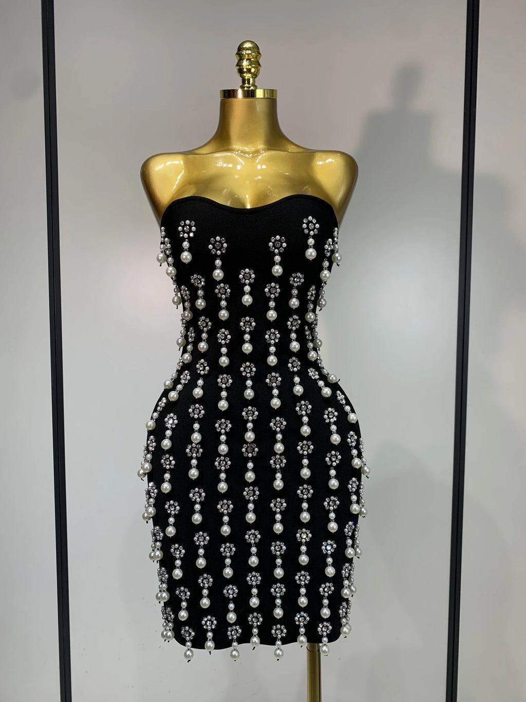Pearl Rhinestones Bodycon Mini Dress
