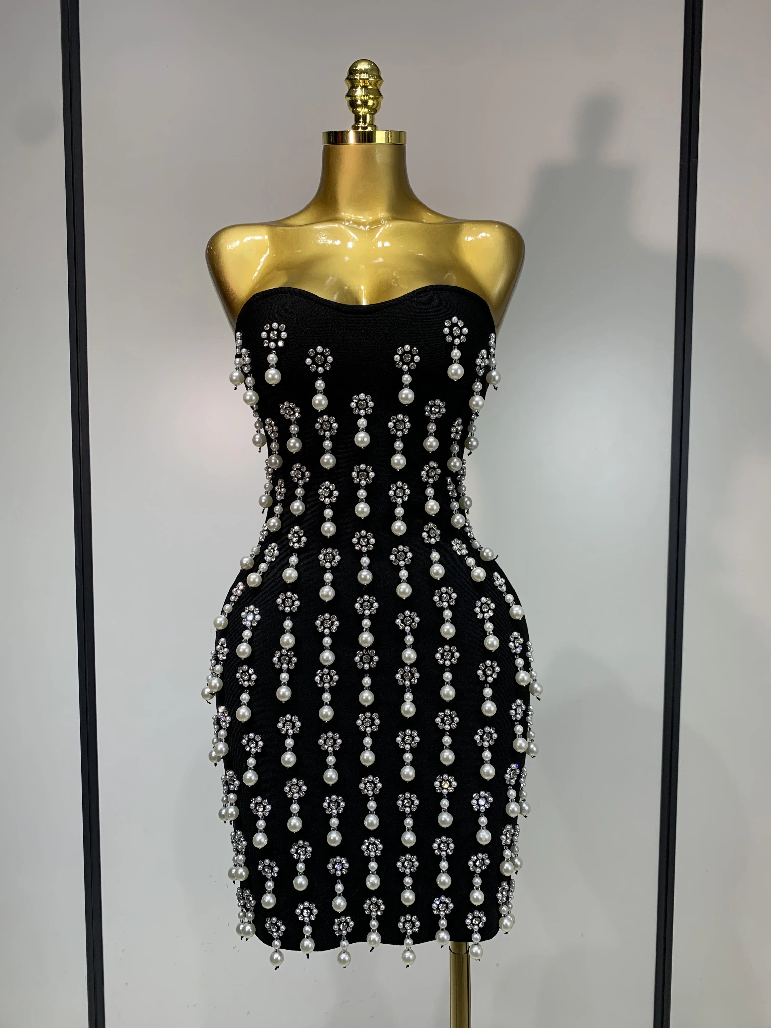 Pearl Rhinestones Bodycon Mini Dress