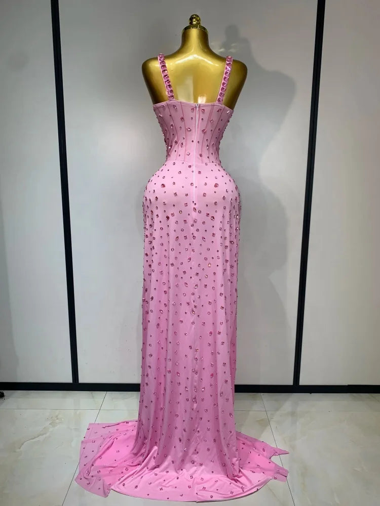 Women Sparkly Pink Crystal Dress
