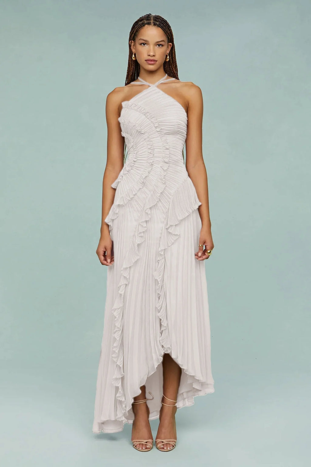 Ruffled Slim Halter Elegant Long Dress