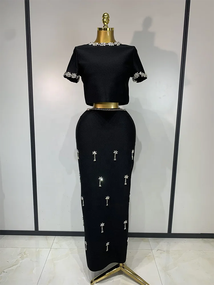 Two Piece Set Bandage Bodycon Long Dress