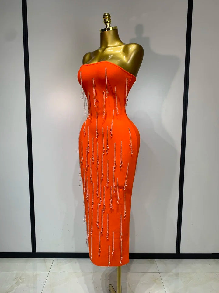 Strapless Crystal Beading Bandage Bodycon Dress