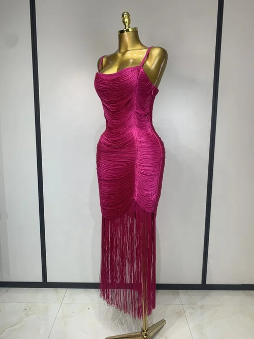Backless Tassel Bandage Bodycon Dress