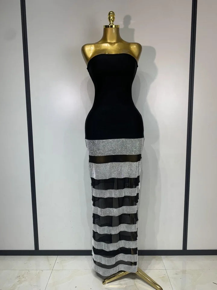 Strapless Mesh Bandage Bodycon Long Sexy Dress