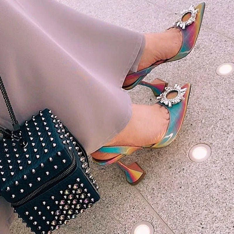 Luxury Rhinestone Kitten Slingback Heels