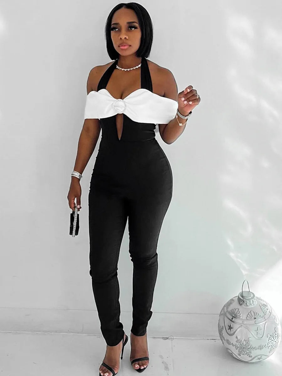 V-neck Backless Evening Dress Jumpsuit