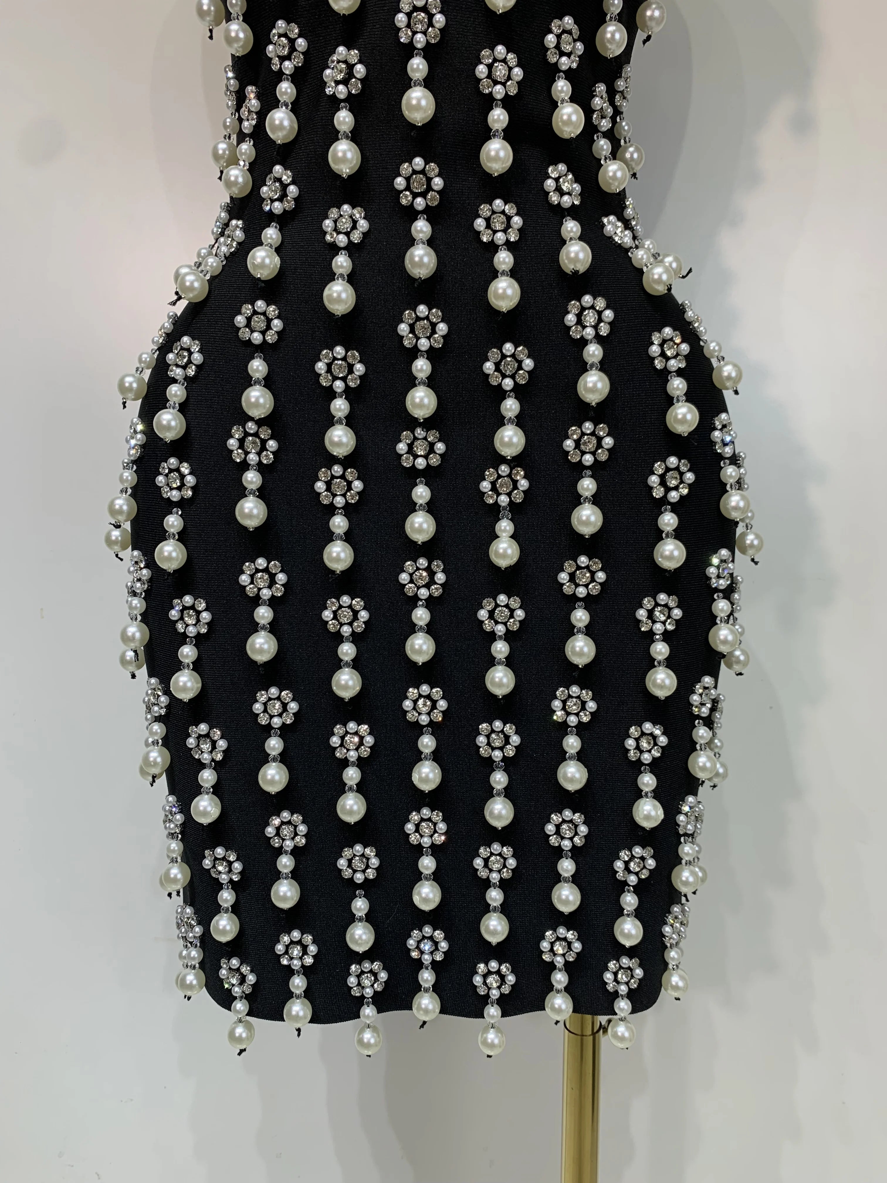 Pearl Rhinestones Bodycon Mini Dress