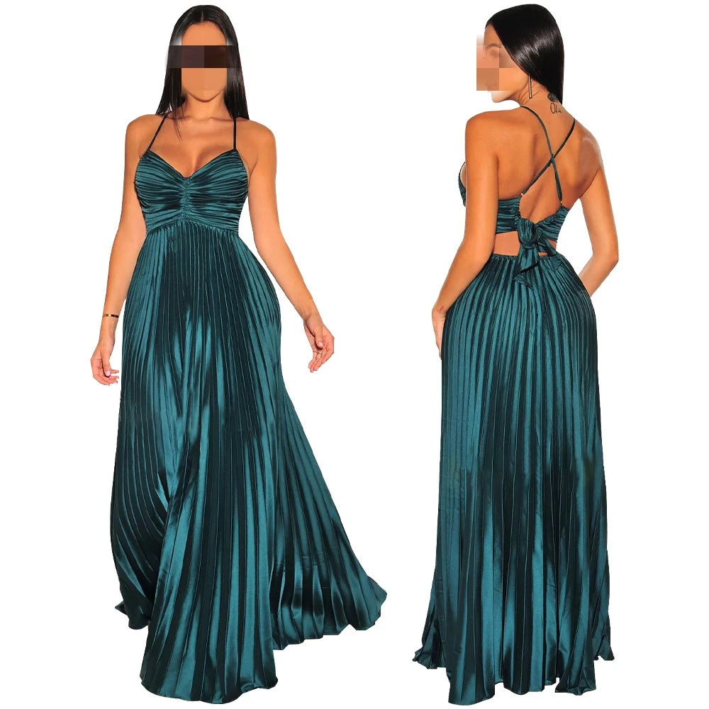 Gradient Pleated Evening Party Long Dresses