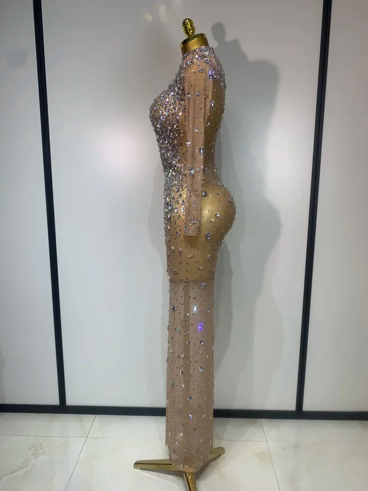 Sparkly Diamonds Mesh See Through Bodycon Dress
