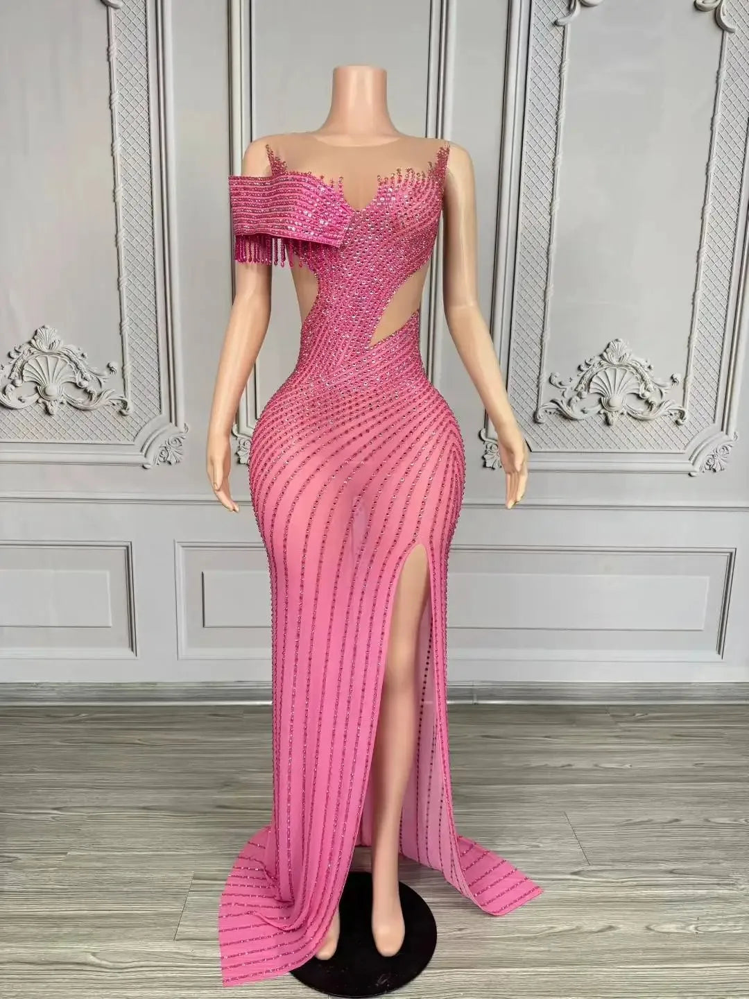 Elegant Rhinestones Split Long Dress