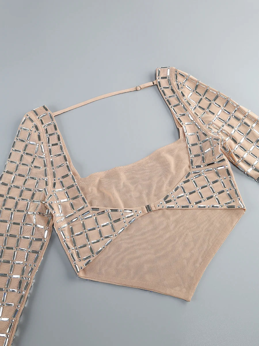 Sexy Party Wear Summer Sets Crystal Top and Mini Skirt