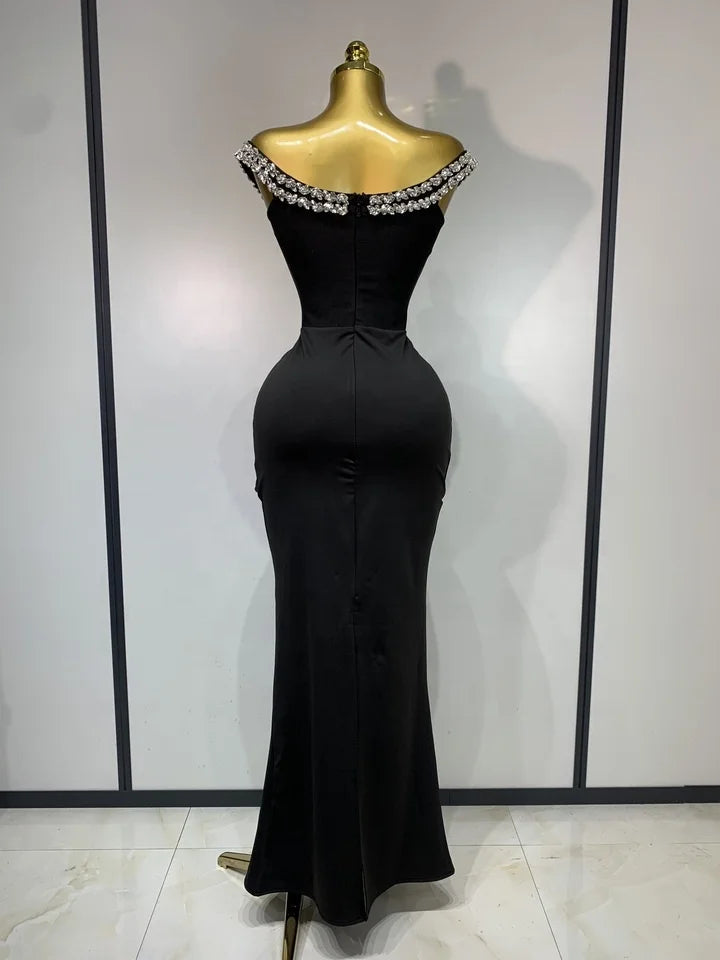 Off Shoulder Shining Diamond Bandage Bodycon Long Dress