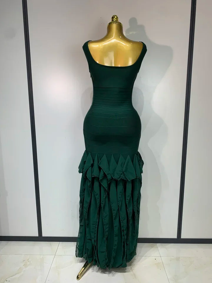 Dark Green Sleeveless Bandage Bodycon Knitted Dress