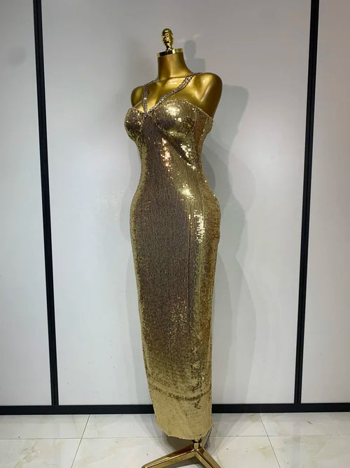 Backless Silver Gold Glitter Sequins Maxi Long Dress Sexy