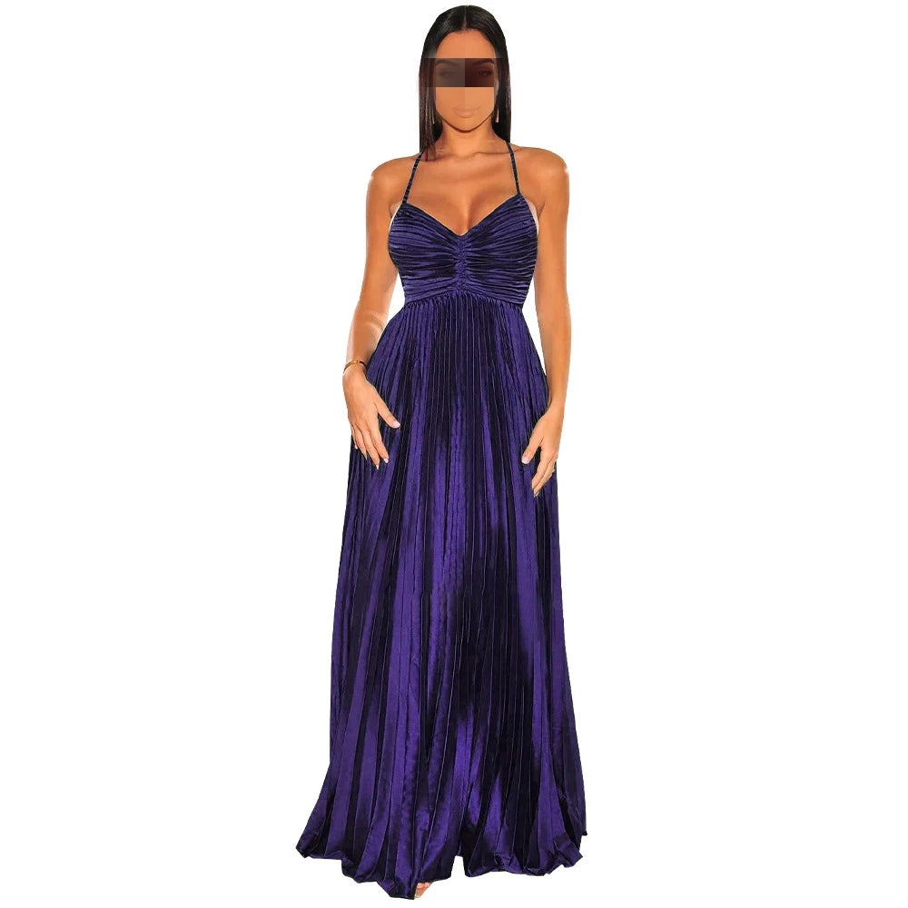 Gradient Pleated Evening Party Long Dresses