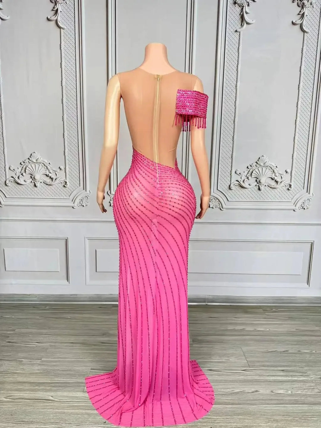 Elegant Rhinestones Split Long Dress