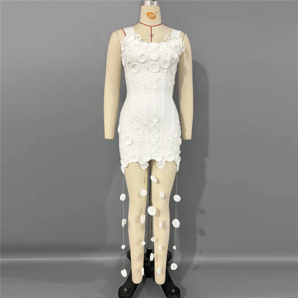 3D Flowers Tassel Bandage Dress