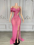 Elegant Rhinestones Split Long Dress