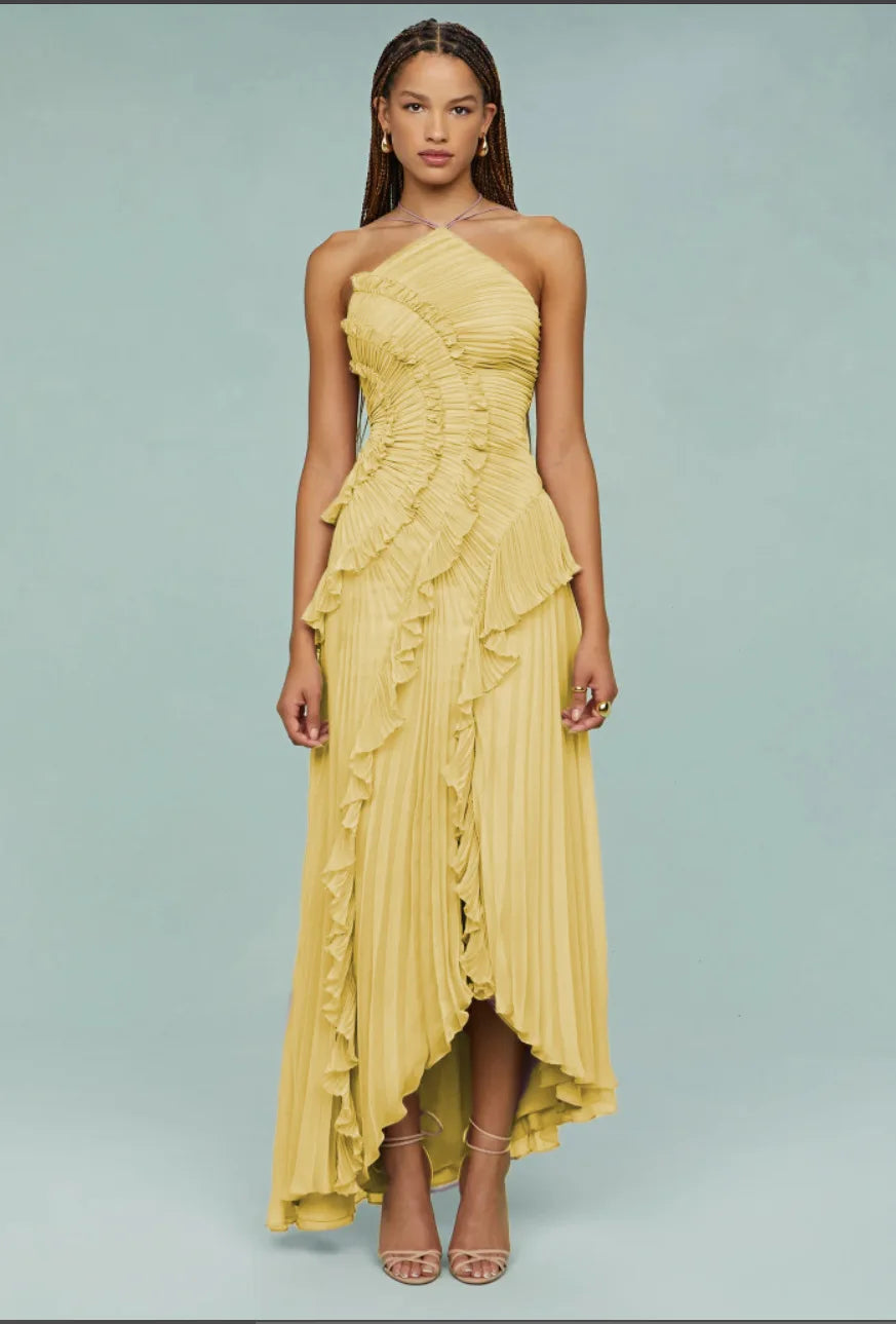 Ruffled Slim Halter Elegant Long Dress