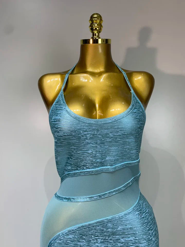 Backless Sleeveless Mesh Patchwork Dress