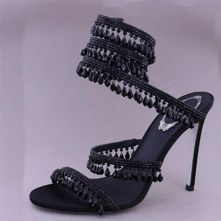 Open Toe Ankle Wrap Stiletto Spiral Heels