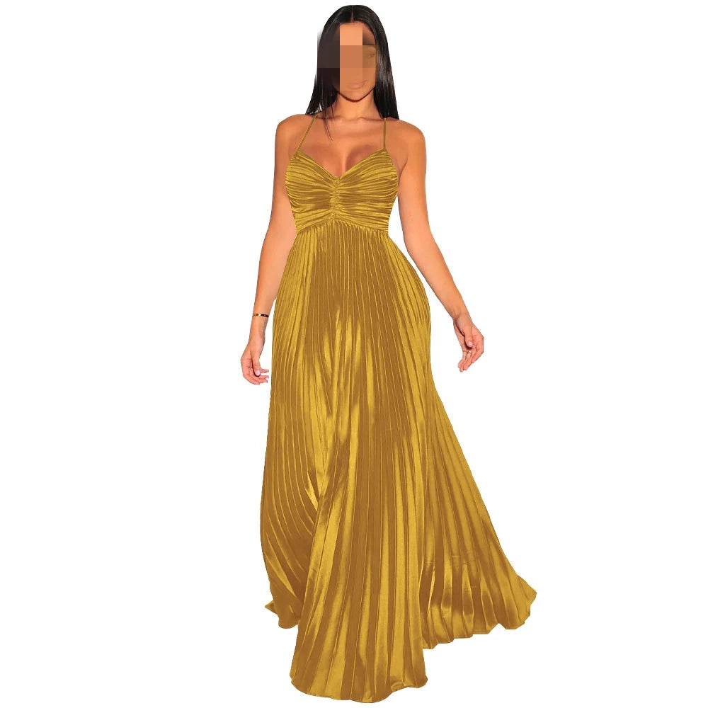 Gradient Pleated Evening Party Long Dresses