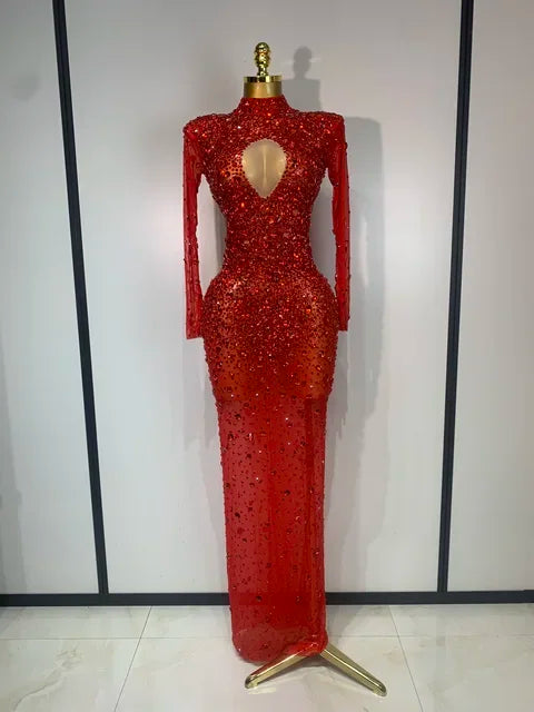 Sparkly Diamonds Mesh See Through Bodycon Dress