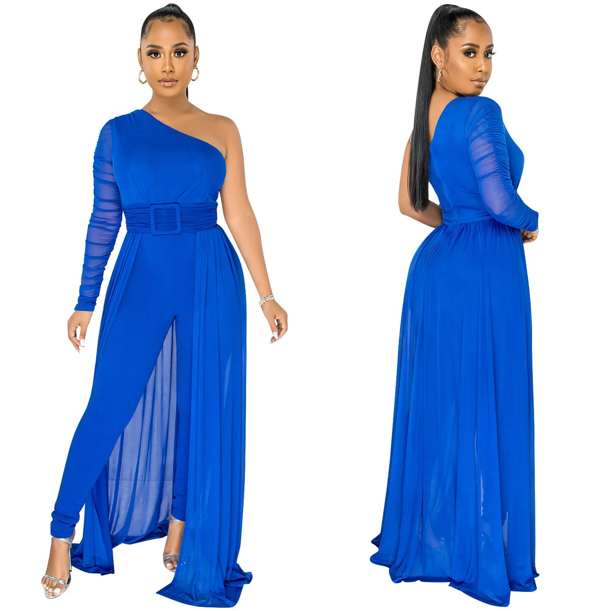 Sexy Single Shoulder Long Sleeve Party Jumpsuit