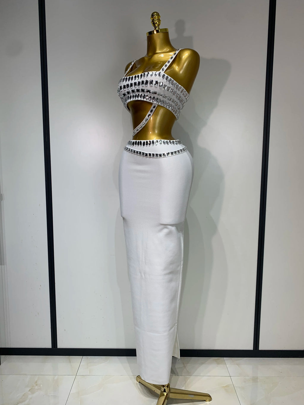 Long White Bandage Skirt Set Dress