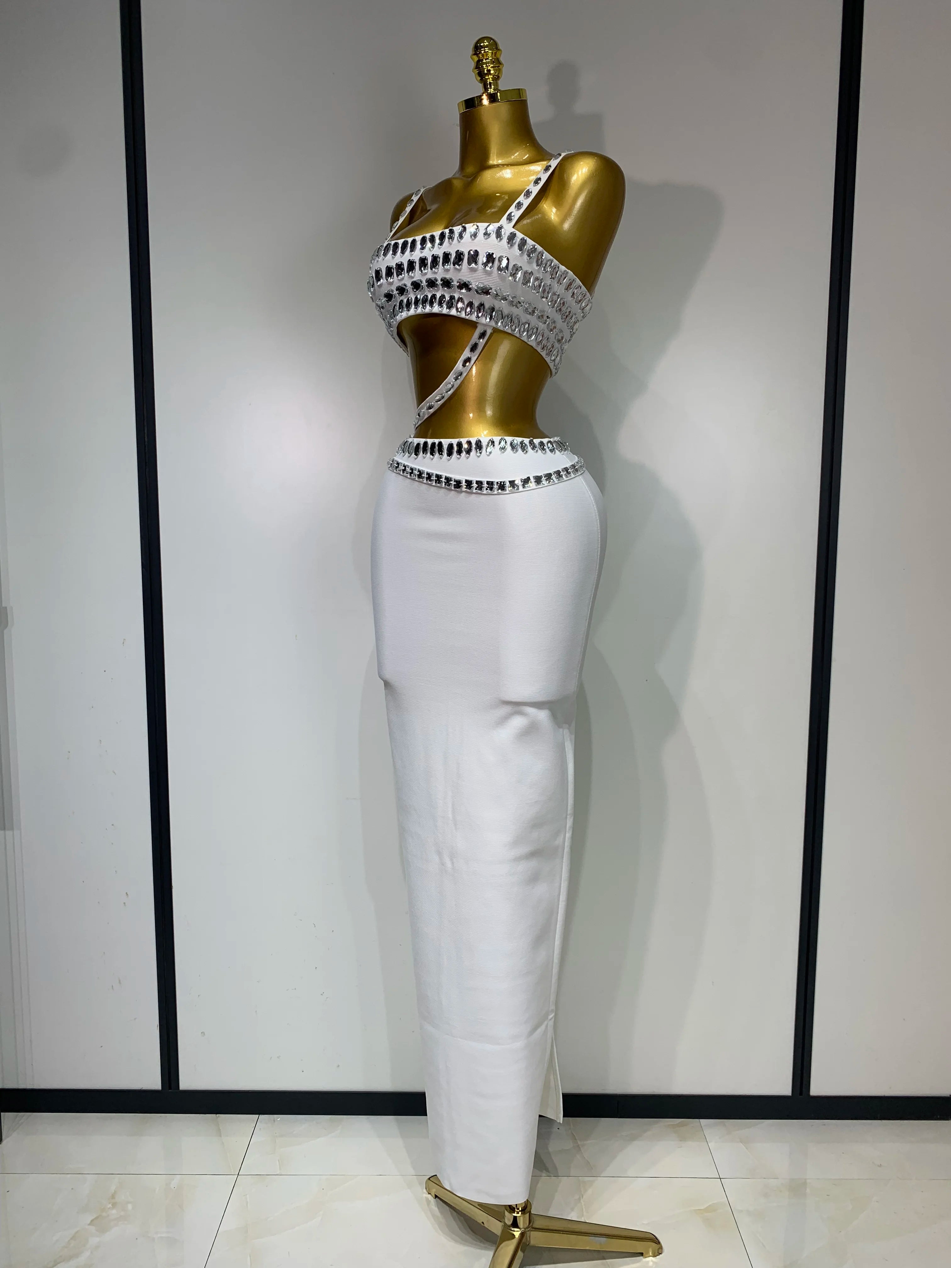 Long White Bandage Skirt Set Dress