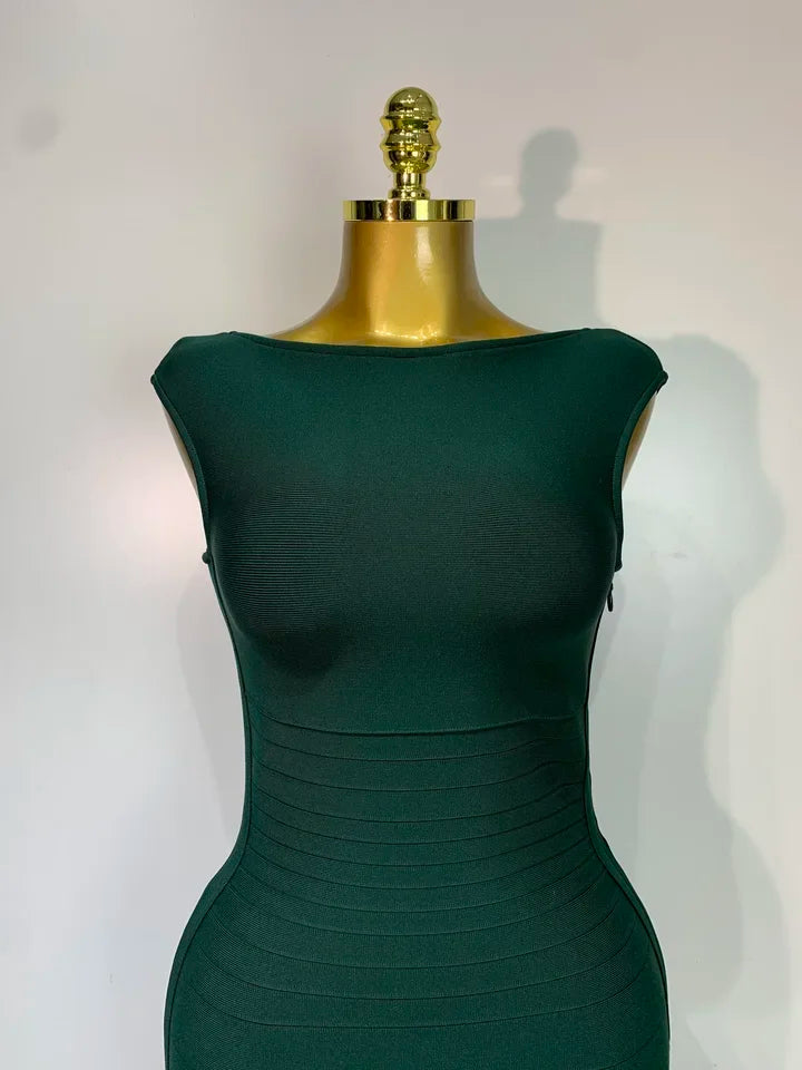 Dark Green Sleeveless Bandage Bodycon Knitted Dress