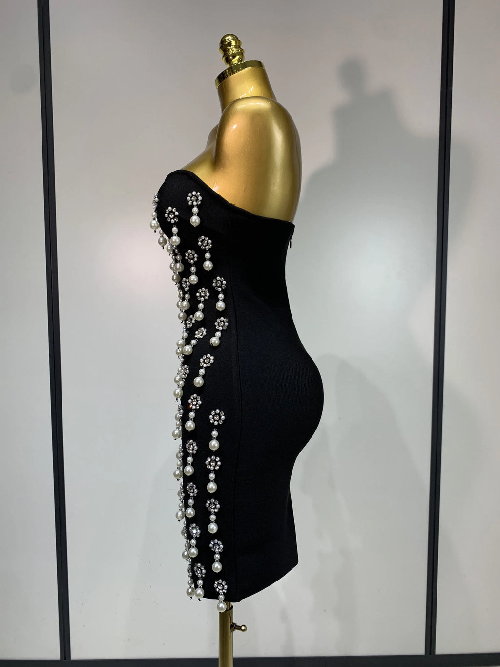 Pearl Rhinestones Bodycon Mini Dress