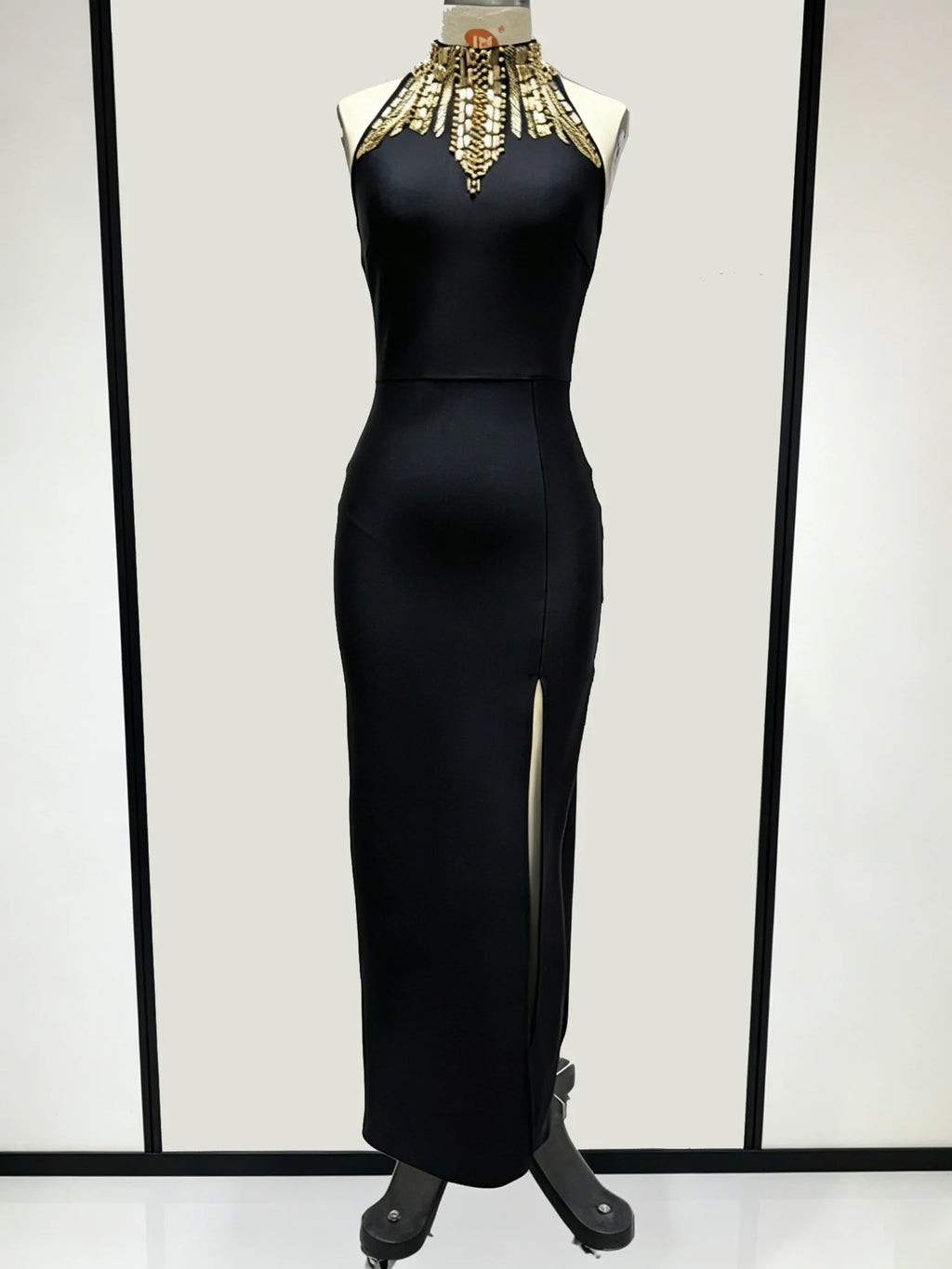 Black Gold Diamond Bandage Long Dress