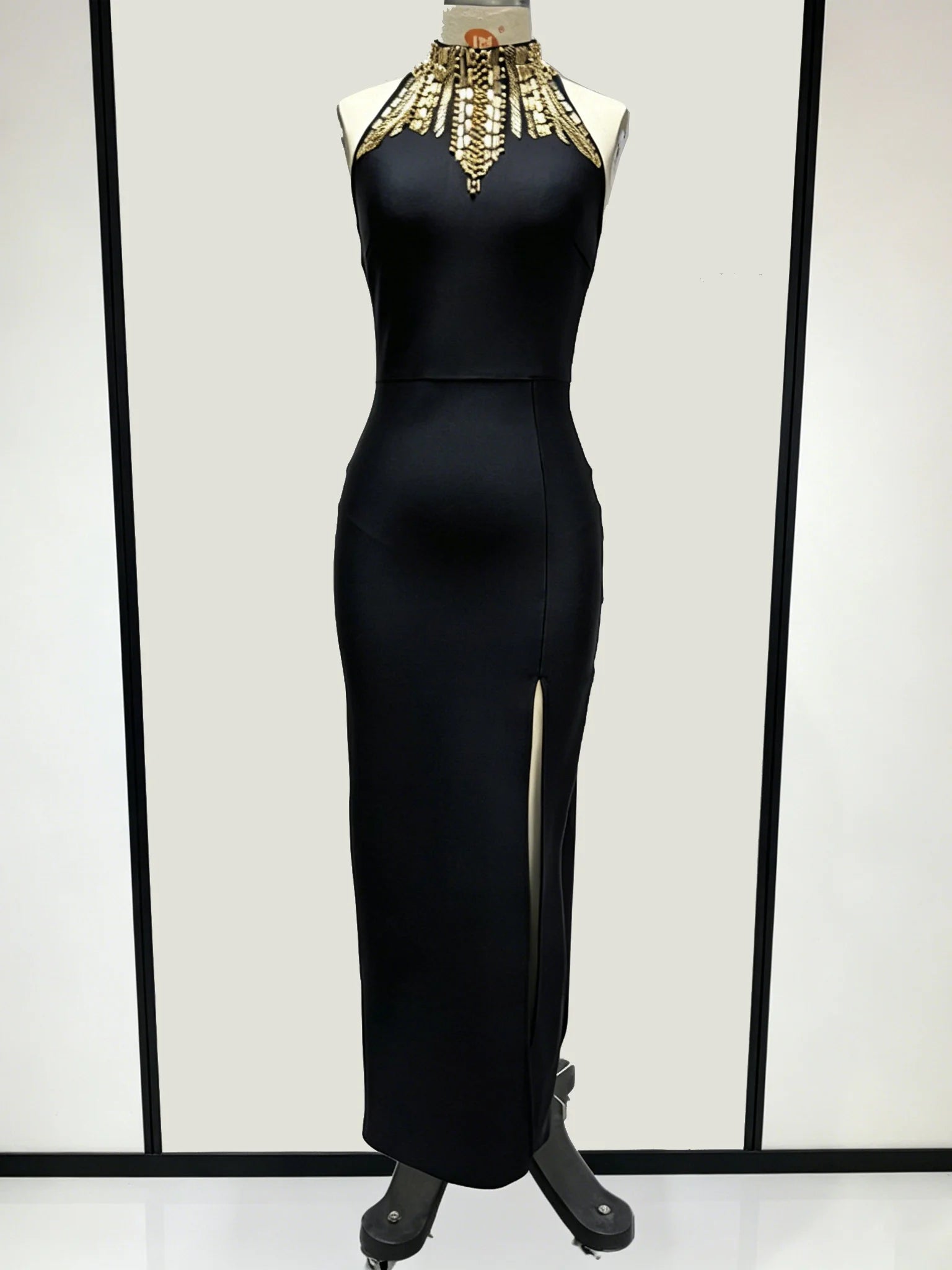 Black Gold Diamond Bandage Long Dress