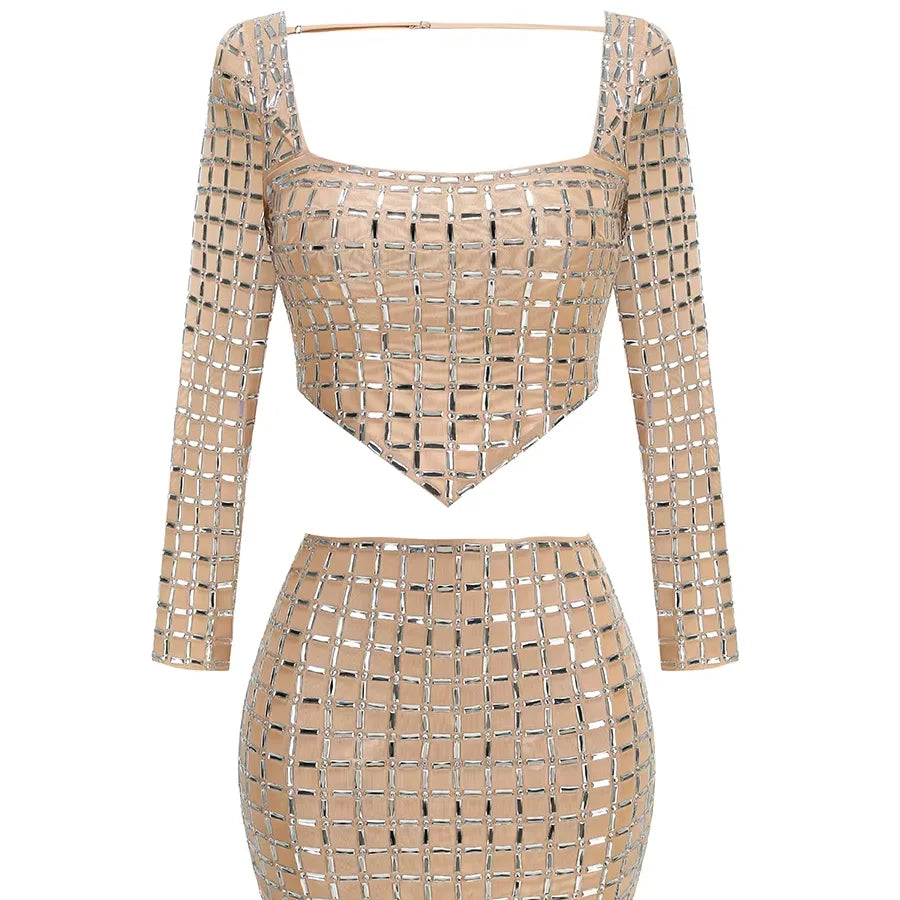 Sexy Party Wear Summer Sets Crystal Top and Mini Skirt
