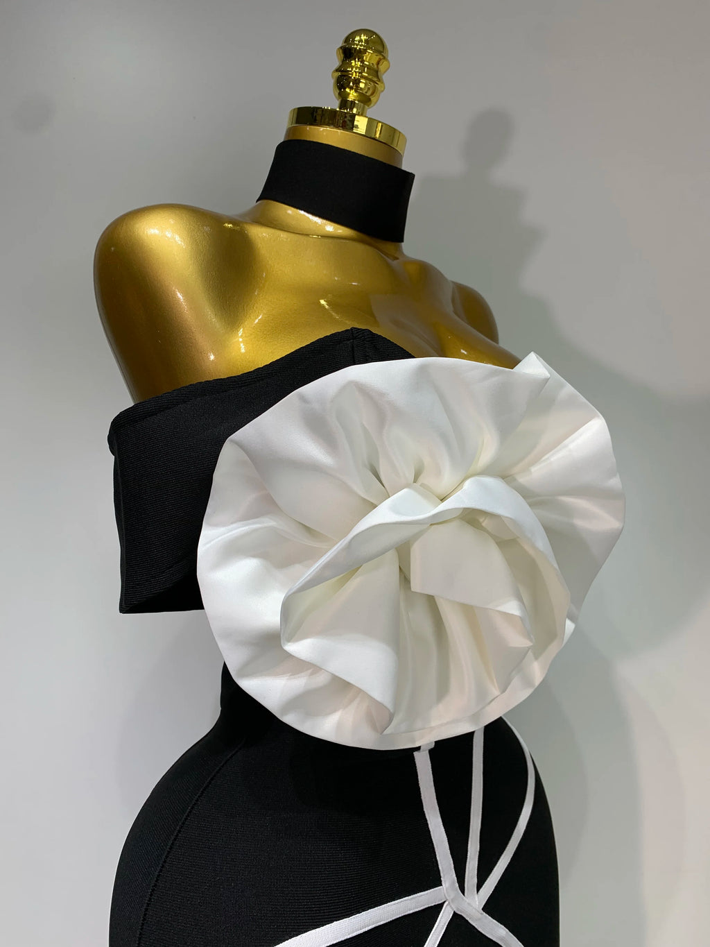 Sexy Off Shoulder White Flower Black Mini Dress