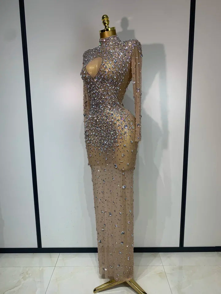 Sparkly Diamonds Mesh See Through Bodycon Dress
