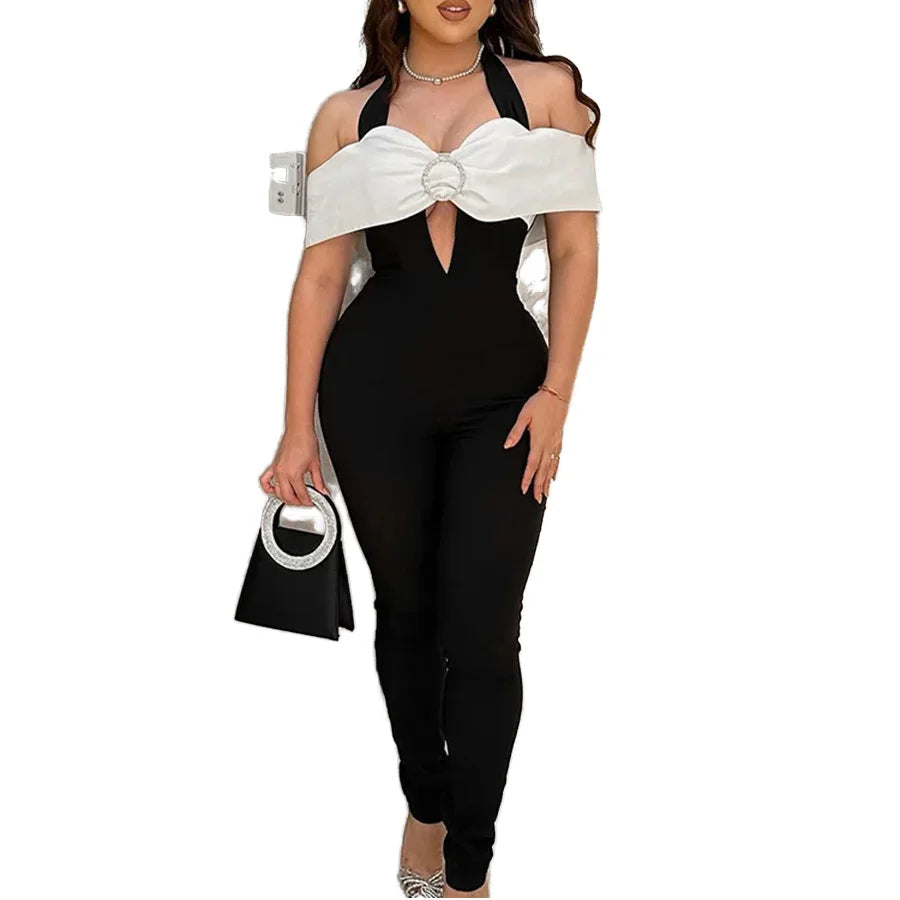 V-neck Backless Evening Dress Jumpsuit
