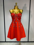 Strapless Sparkly Diamond A Line Bandage High Waist Dress