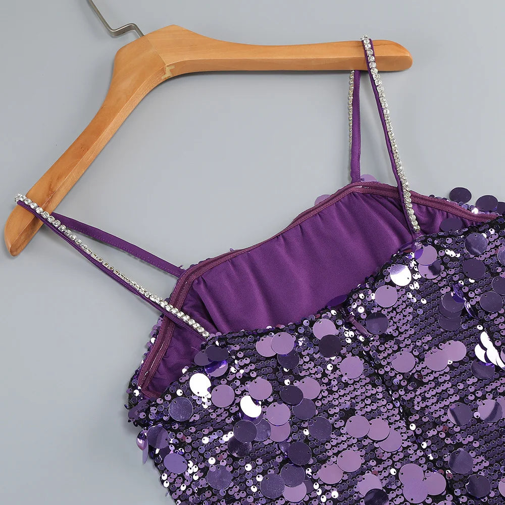 Luxury Purple Sequin Party Dress