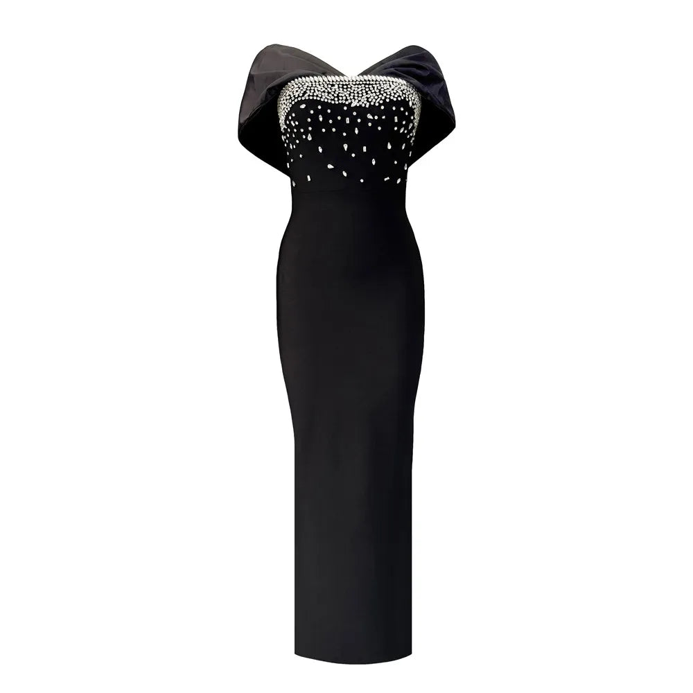 Rhinestone Off-Shoulder Satin Patchwork Bandage Dress