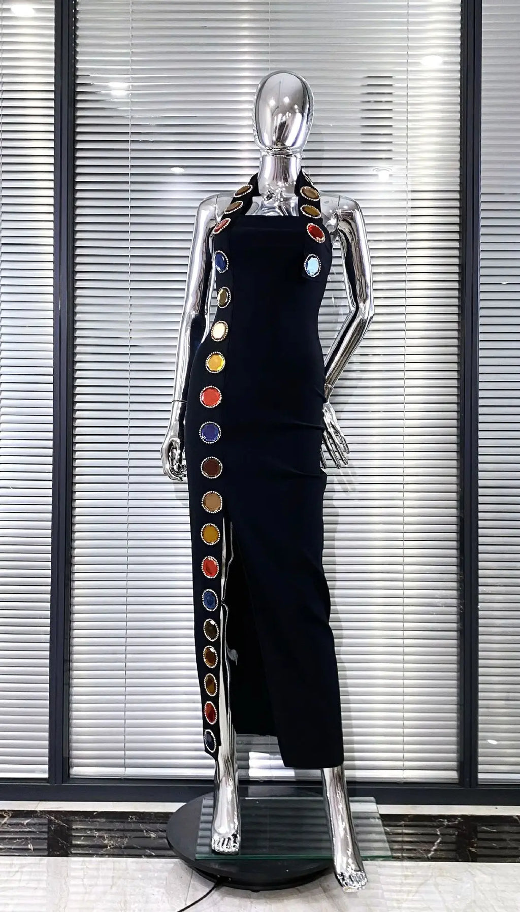 Large Diamond Halter Tight Black Summer Evening Dress