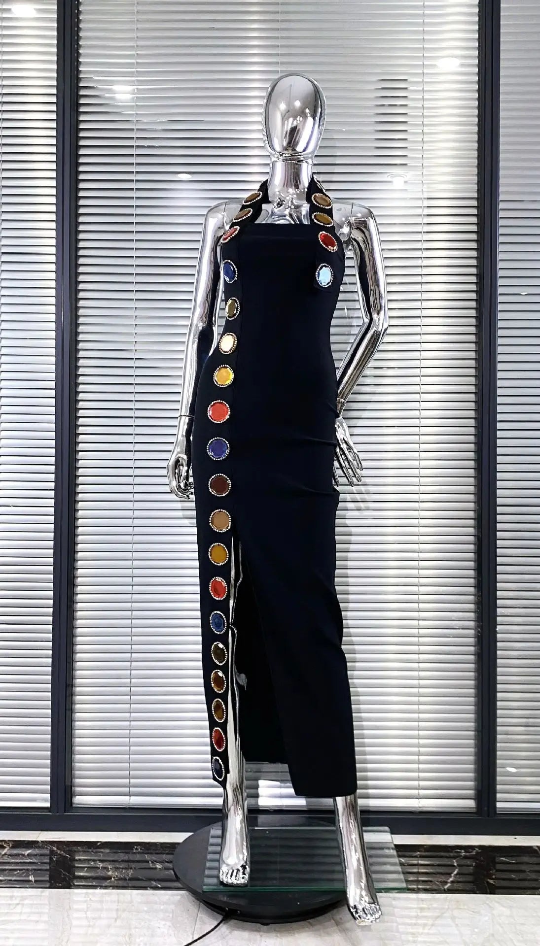 Large Diamond Halter Tight Black Summer Evening Dress
