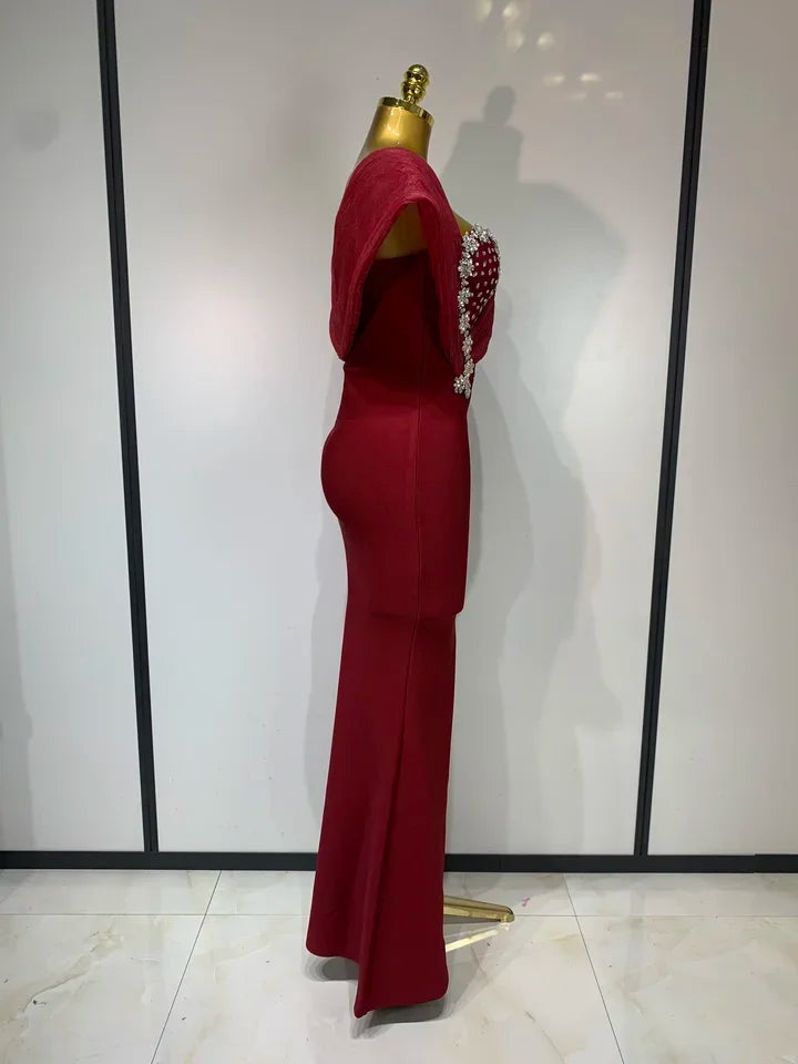 One Shoulder Sparkly Diamonds Long Dress
