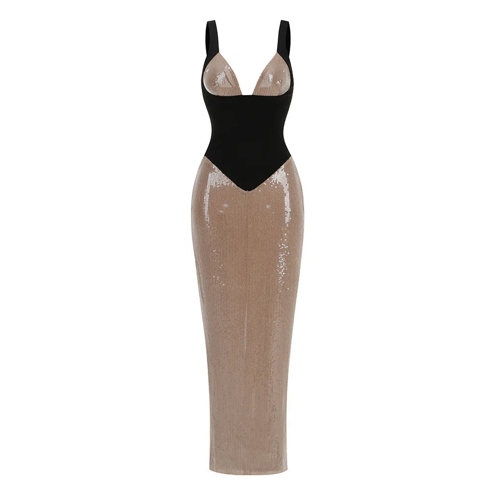 Luxury Illusion Mesh Sequin Evening Maxi Dress