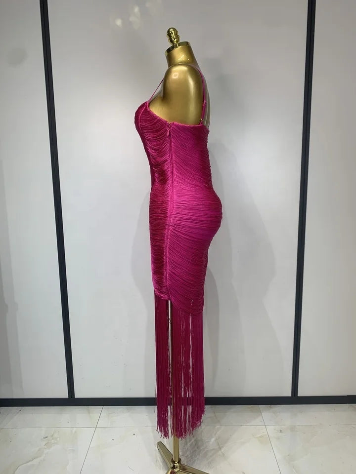 Backless Tassel Bandage Bodycon Dress