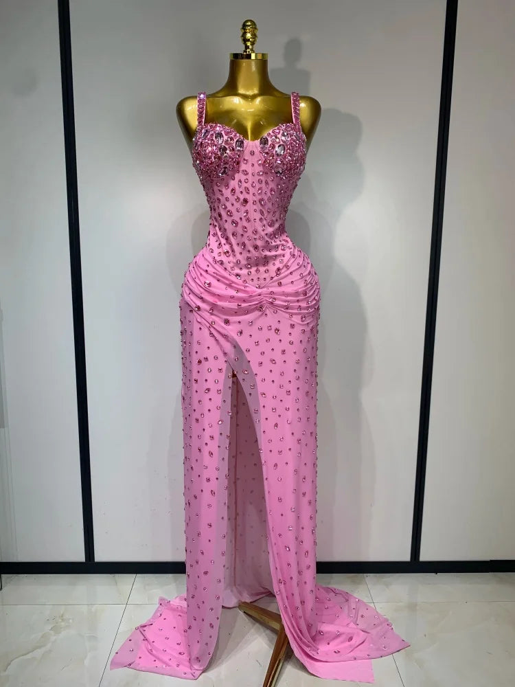 Women Sparkly Pink Crystal Dress