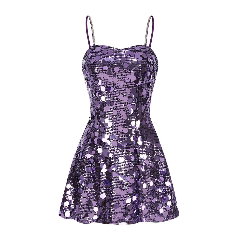 Luxury Purple Sequin Party Dress