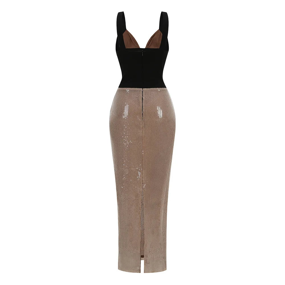 Luxury Illusion Mesh Sequin Evening Maxi Dress