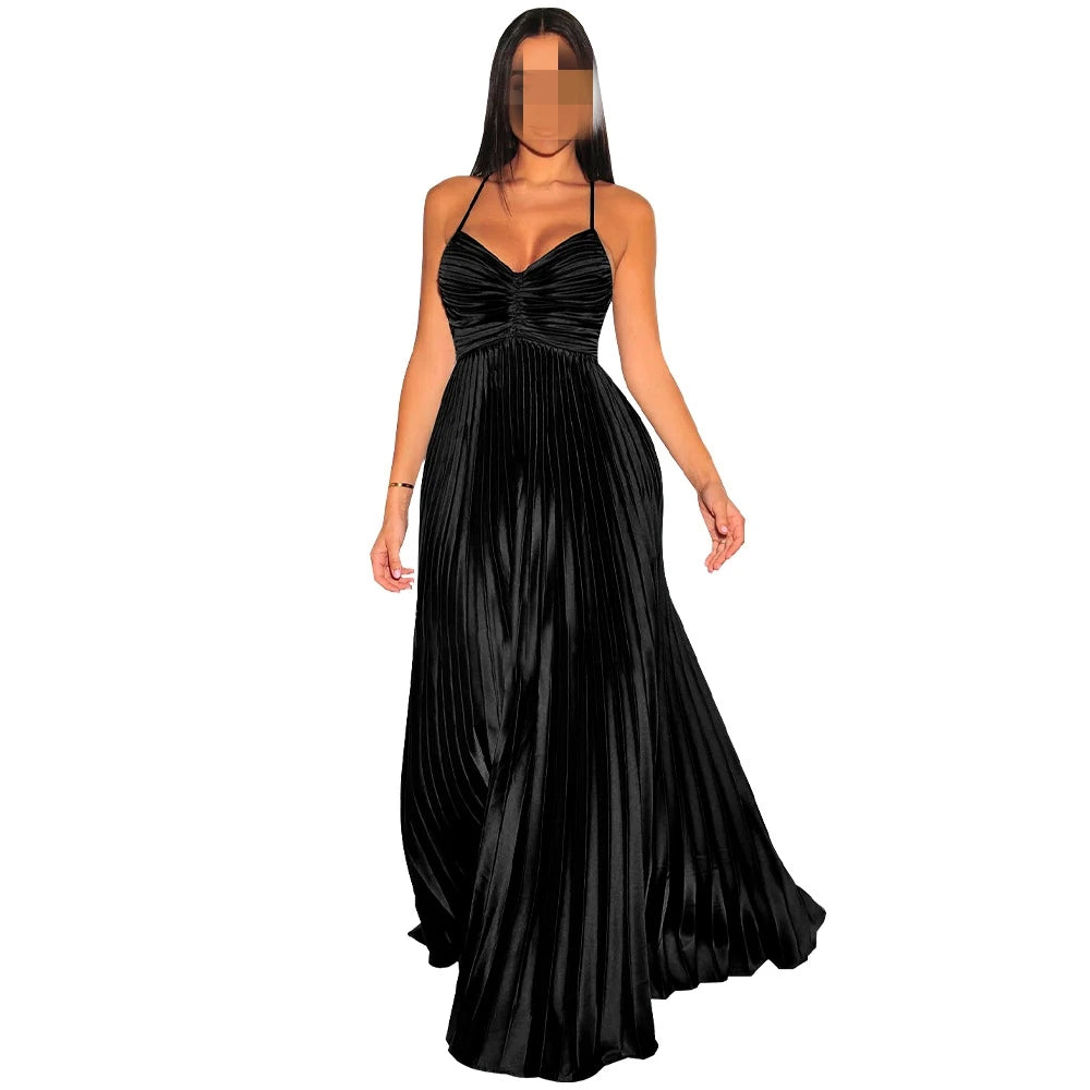 Gradient Pleated Evening Party Long Dresses